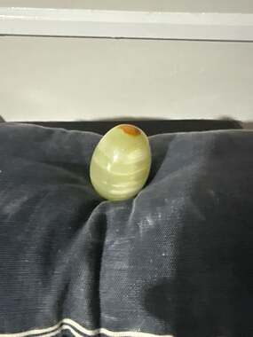 Vintage Hand Carved Polished Green Banded Onyx Alabaster Decorative Stone Egg